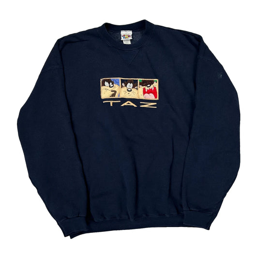 Taz Looney Tunes Cartoon Sweatshirt - XL Navy Cotton