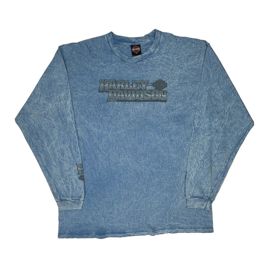 Roswell Georgia Harley Davidson Graphic Long Sleeve T-Shirt - 2XL Acid Wash Cotton