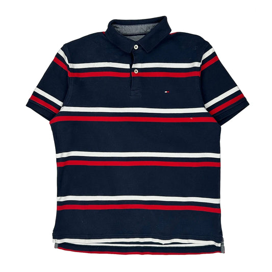 Tommy Hilfiger Striped Polo Shirt - Small Navy Cotton
