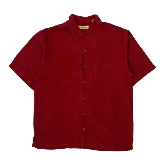 Wine A Little Tommy Bahama Graphic Short Sleeve Shirt - Medium Red Silk