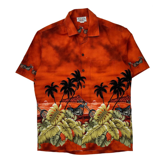 Motorcycle Pacific Graphic Hawaiian Shirt - Medium Orange Cotton