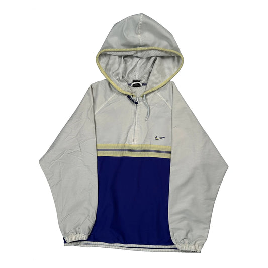Nike Striped Windbreaker - Large Blue Polyester