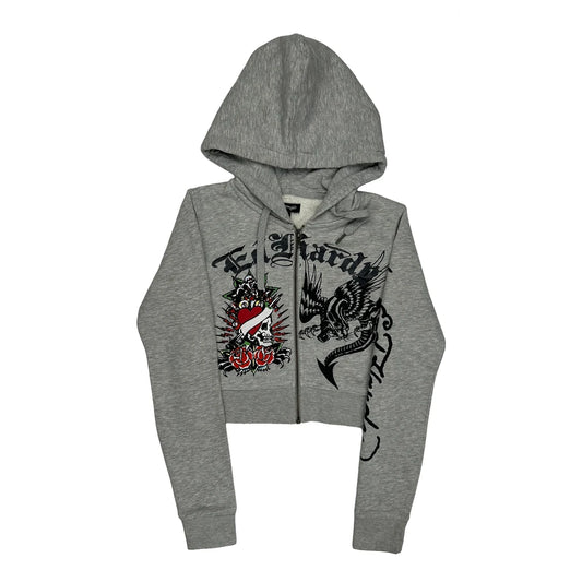 Tattoo Design Ed Hardy Graphic Hoodie - Medium Grey Cotton Blend