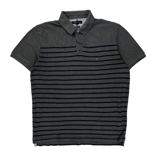 Tommy Hilfiger Striped Polo Shirt - Large Grey Cotton
