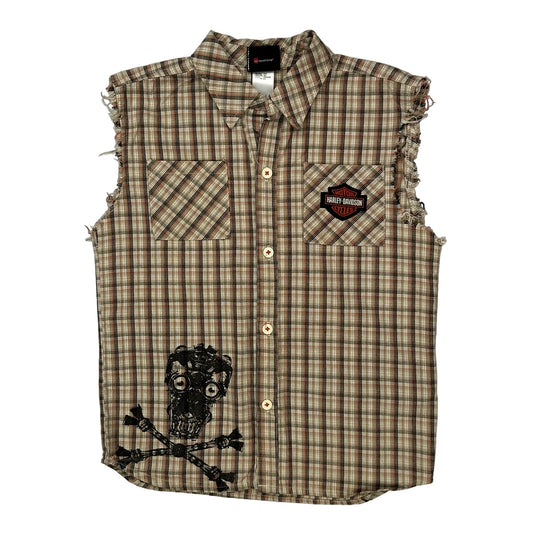 Skull And Crossbones Graphic Harley Davidson Checked Flannel Shirt - Small Multicoloured Cotton