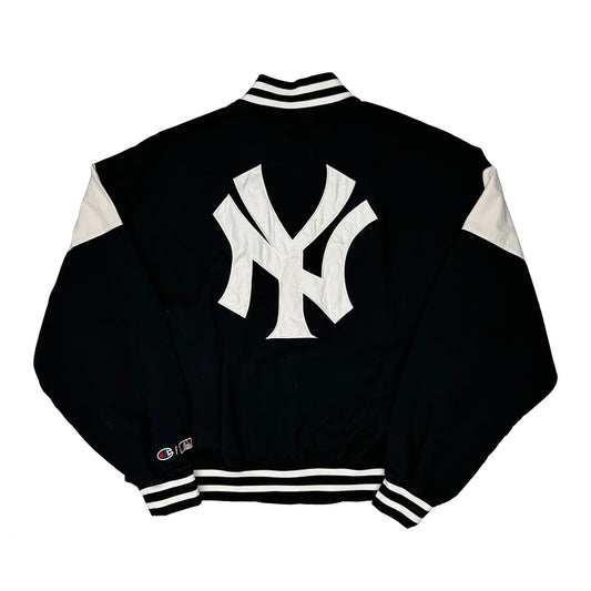 New York Yankees Champion Mlb Varsity Jacket - Large Navy Nylon