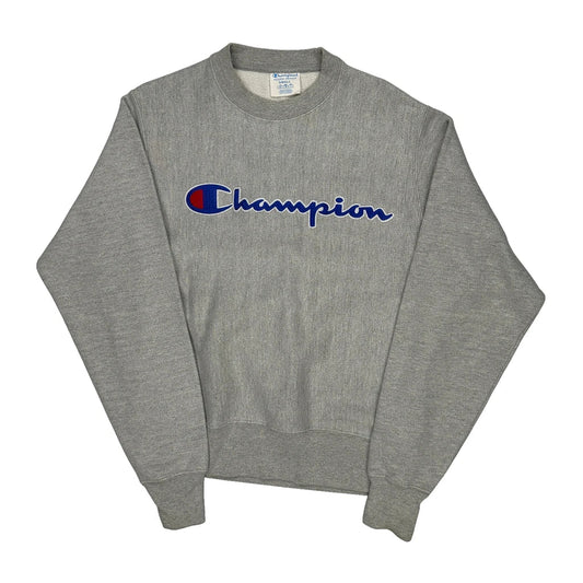 Vintage Reverse Weave Champion Spellout Sweatshirt - Small Grey Cotton