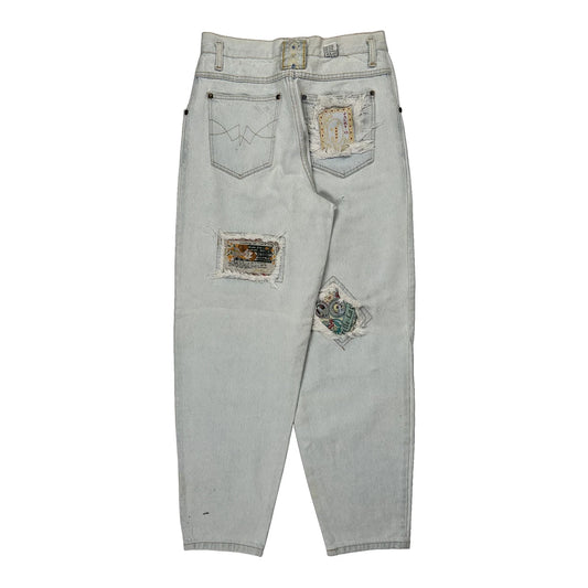Vintage Patchwork Jacky-O Baggy Graphic Jeans - 29W 30L Light Wash Denim
