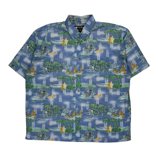 Big Dogs Graphic Hawaiian Shirt - XL Blue Polyester Blend