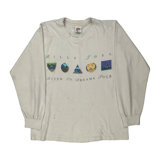 Billy Joel 1993 River Of Dreams Tour Anvil Single Stitch Long Sleeve T-Shirt - Large White Cotton
