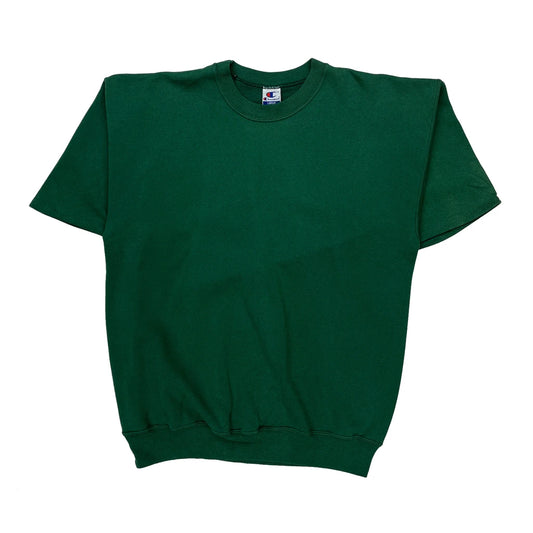 Vintage Short Sleeve Champion Sweatshirt - Large Green Cotton