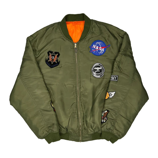 Vintage Nasa Patches Alpha Industries Ma1 Bomber Jacket - XL Green Nylon