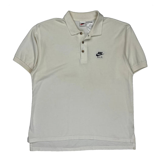 Vintage F.I.T. Nike Polo Shirt - Medium Cream Cotton Blend
