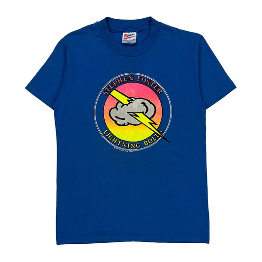 Lightning Bolt Hanes Graphic T-Shirt - Small Blue Cotton Blend
