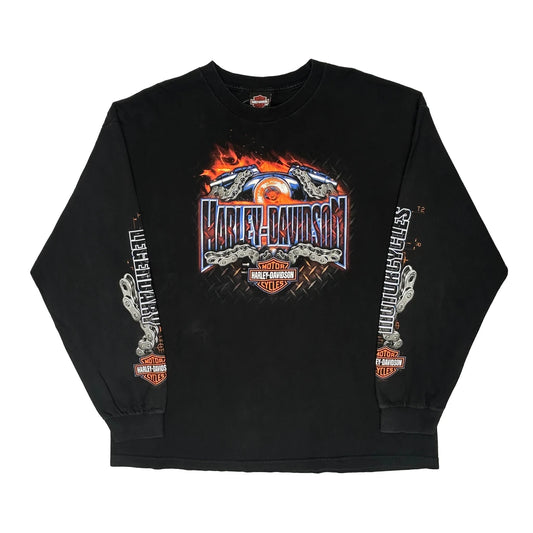 Rapid City Harley Davidson Graphic Long Sleeve T-Shirt - 2XL Black Cotton