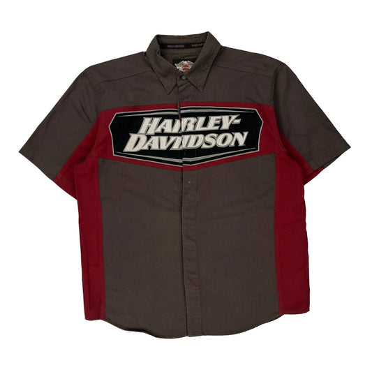 An American Legend Harley Davidson Short Sleeve Shirt - Large Brown Cotton Blend
