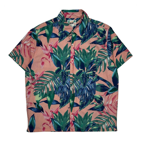 Resort Floral Hawaiian Shirt - XL Pink Cotton