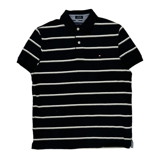 Tommy Hilfiger Striped Polo Shirt - Medium White Cotton