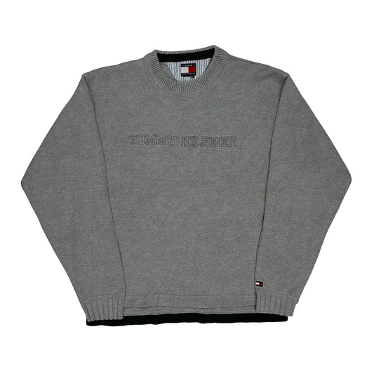 Spellout Tommy Hilfiger Sweater - Small Gray Cotton