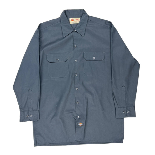 Dickies Shirt - Large Blue Polyester Blend