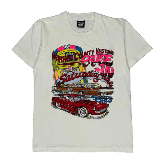 Vintage Warren County Kustoms Screen Stars Graphic T-Shirt - Small White Cotton Blend