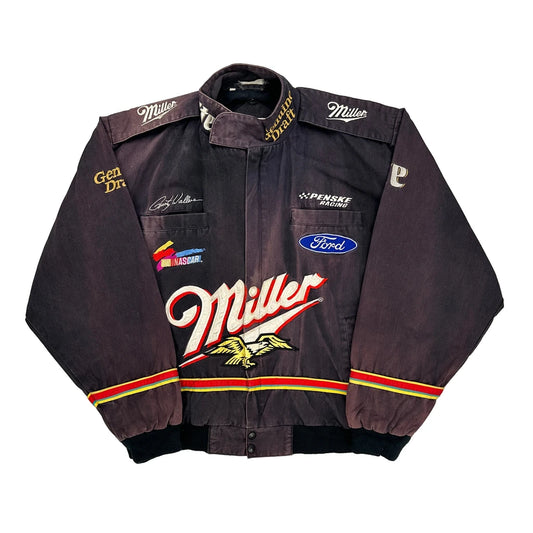 Rusty Wallace Penske Ford Racing Nascar Miller Bomber Jacket - Medium Black Cotton