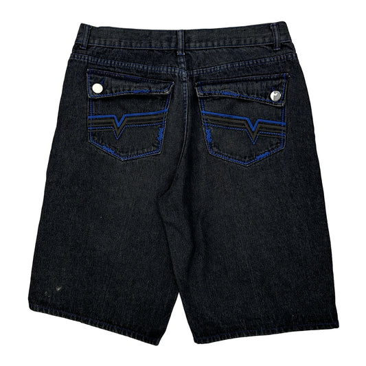 Hova Contrast Stitch Denim Shorts - 36W 11L Black Cotton