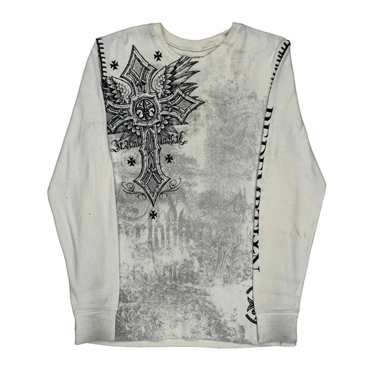 Y2K Raw State Graphic Long Sleeve T-Shirt - Medium White Cotton