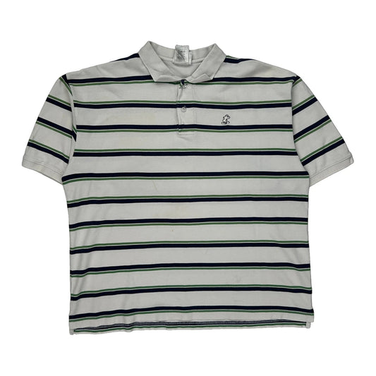Disney Striped Polo Shirt - Large White Cotton