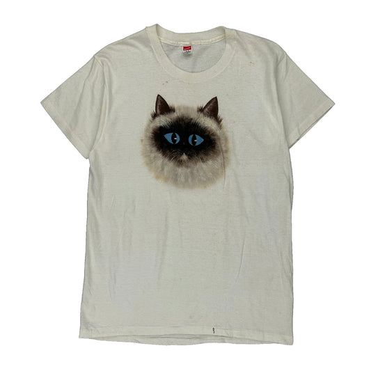 Hanes T-Shirt - Large Cream Cotton