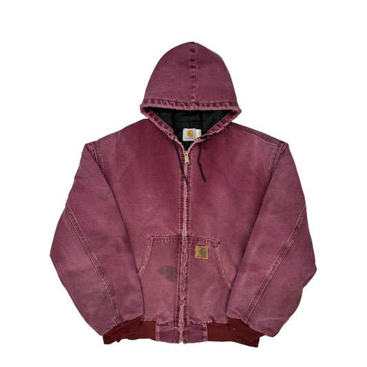 Faded Carhartt Jq246 Wine Jacket - 2XL Burgundy Cotton