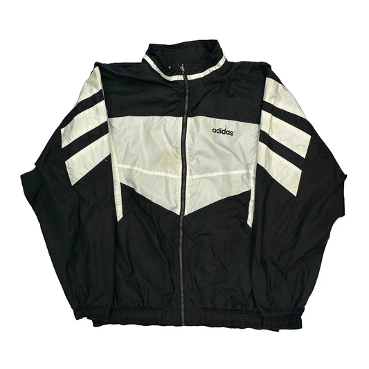 Adidas Striped Track Jacket - Large Black Nylon