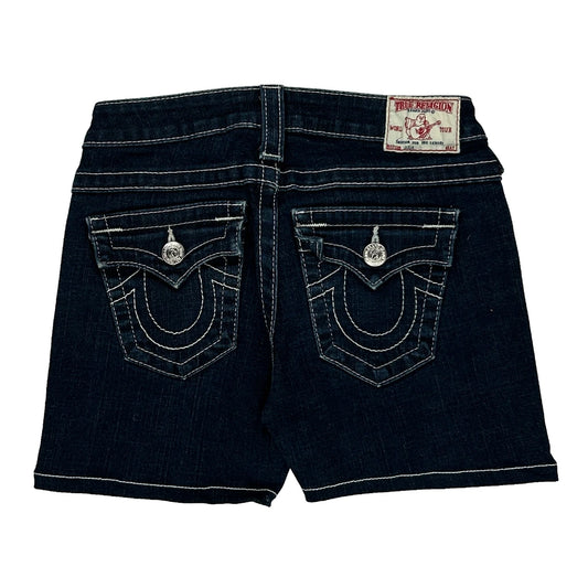 True Religion Contrast Stitch Denim Shorts - 25W US 0 Dark Wash Cotton