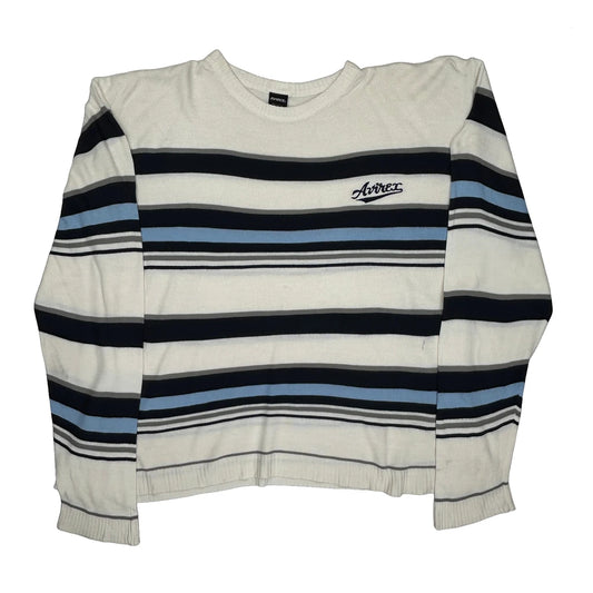 Avirex Striped Long Sleeve T-Shirt - XL White Acrylic