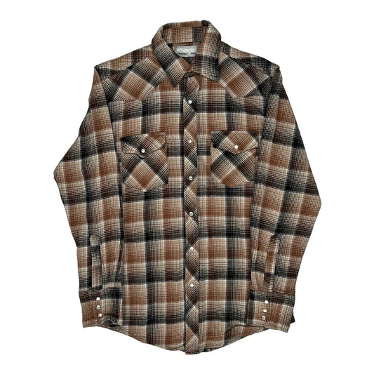Wrangler Checked Flannel Shirt - Small Brown Cotton