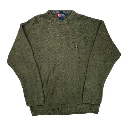 Chaps Ralph Lauren Herringbone Jumper - Large Green Cotton