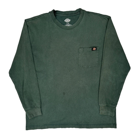 Vintage Dickies Long Sleeve T-Shirt - Large Green Cotton