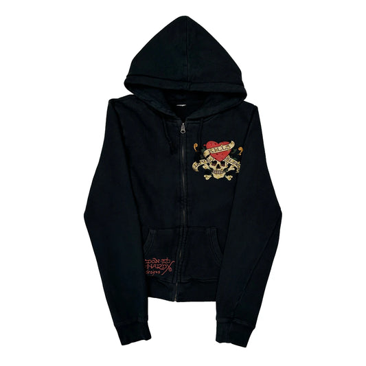 Love Kills Slowly Ed Hardy Graphic Full Zip Hoodie - Small Black Cotton