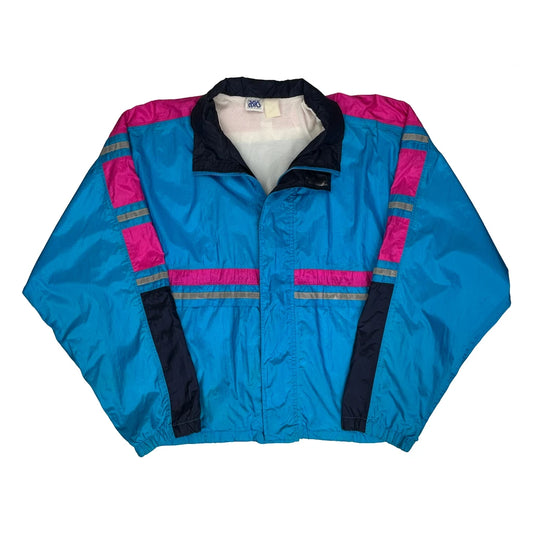 Vintage Asics Striped Track Jacket - Large Blue Nylon