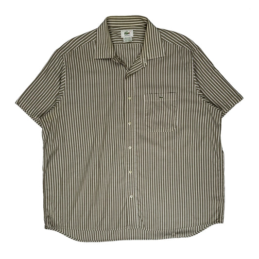 Lacoste Striped Short Sleeve Shirt - 2XL Khaki Cotton