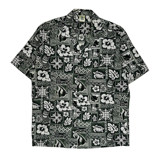 Royal Creations Floral Hawaiian Shirt - Medium Black & White Cotton