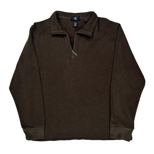 Calvin Klein 1/4 Zip - Large Brown Cotton