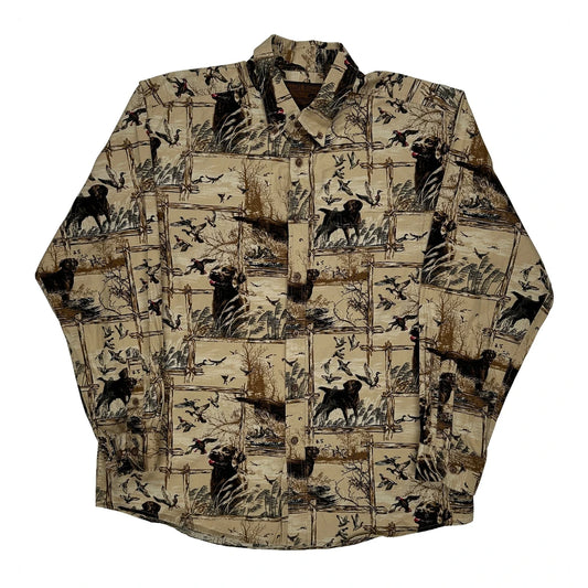 Bluff Creek Patterned Shirt - Large Beige Cotton