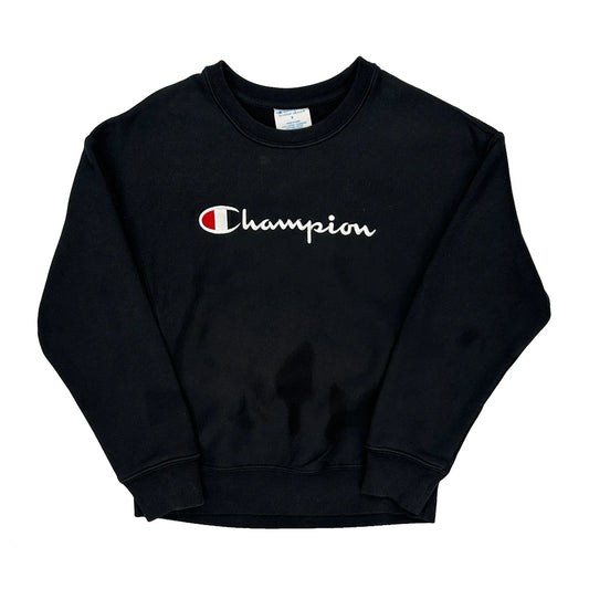 Reverse Weave Champion Spellout Sweatshirt - Small Black Cotton Blend