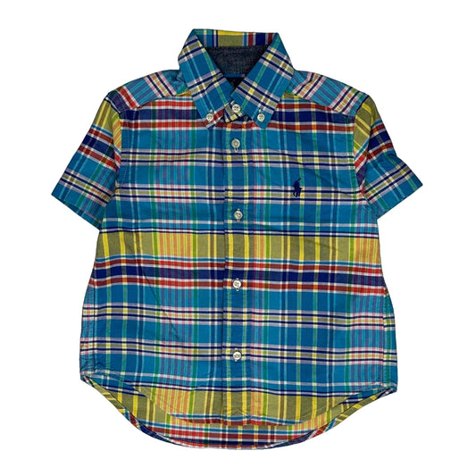 Age 2T Ralph Lauren Checked Short Sleeve Shirt - 2XS Blue Cotton