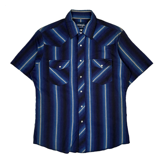 Wrangler Striped Short Sleeve Shirt - Medium Blue Cotton