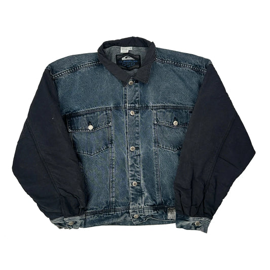 90S Made In USA Saltwater Quiksilver Graphic Denim Jacket - Large Blue Cotton