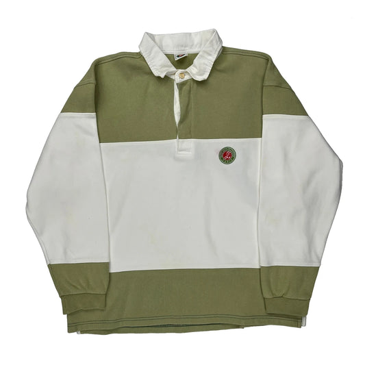 Roland Carros Striped Rugby Shirt - Large Green Cotton