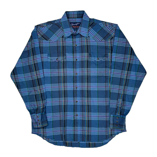 Wrangler Checked Shirt - Large Blue Cotton