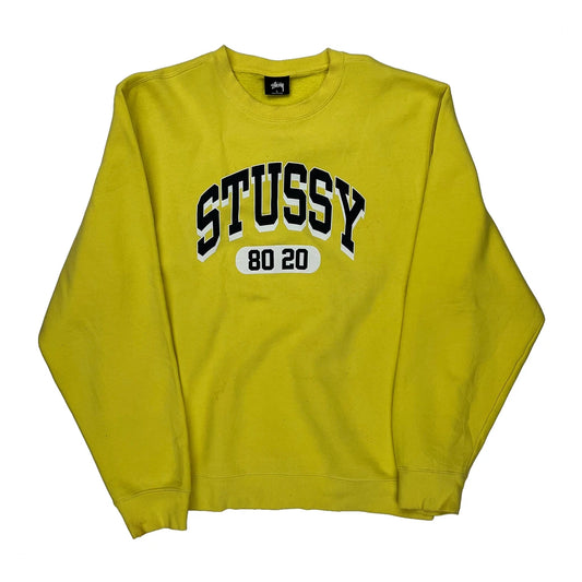 80 20 Stussy Spellout Sweatshirt - Large Yellow Cotton